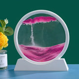 Reloj de arena redondo de cristal con forma de paisaje de las profundidades marinas: imagen artística de arena en movimiento en 3D