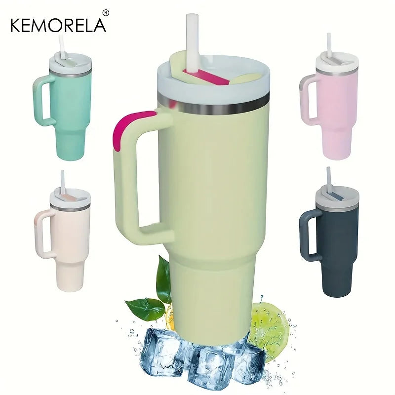 Vaso de acero inoxidable de 887 ml – Botella de agua aislada al vacío de 40 oz con asa, tapa y pajita