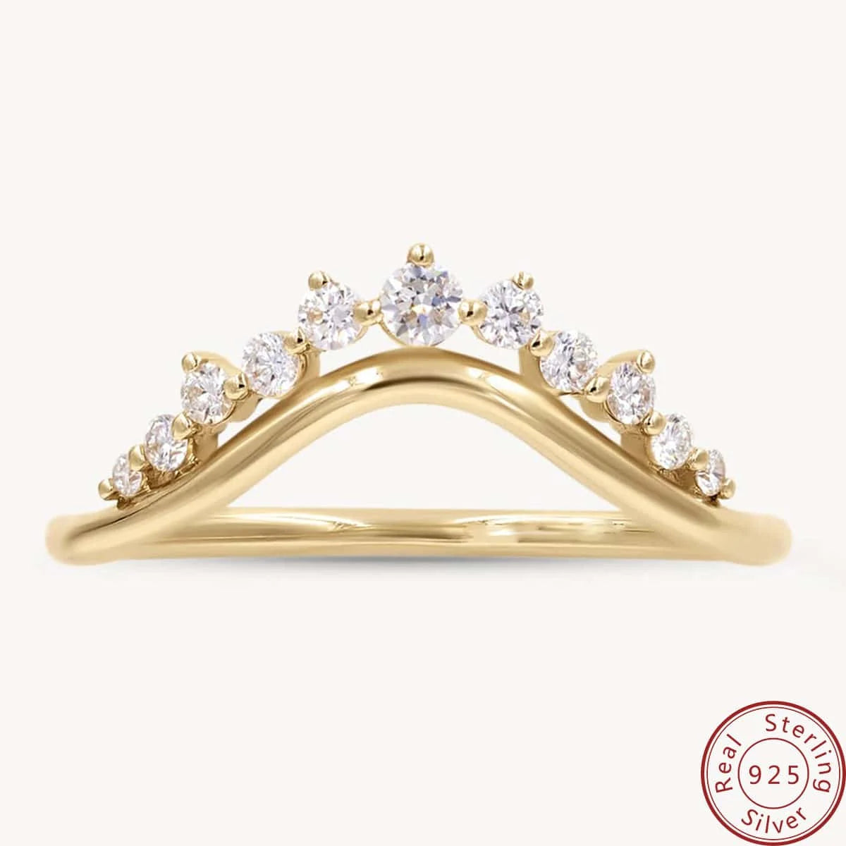 Anillo de plata de ley 925 100 % con circonitas y corona, chapado en oro, elegante joyería para mujer para uso diario y ocasiones especiales