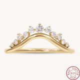 Anillo de plata de ley 925 100 % con circonitas y corona, chapado en oro, elegante joyería para mujer para uso diario y ocasiones especiales