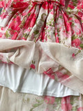 Women's Flowy Chiffon Maxi Dress with Lantern Sleeves & Floral Print