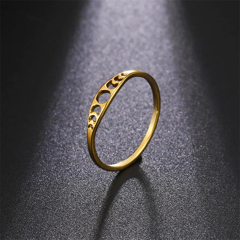 Minimalist Stainless Steel Sun & Moon Phase Ring – Elegant Jewelry for Women