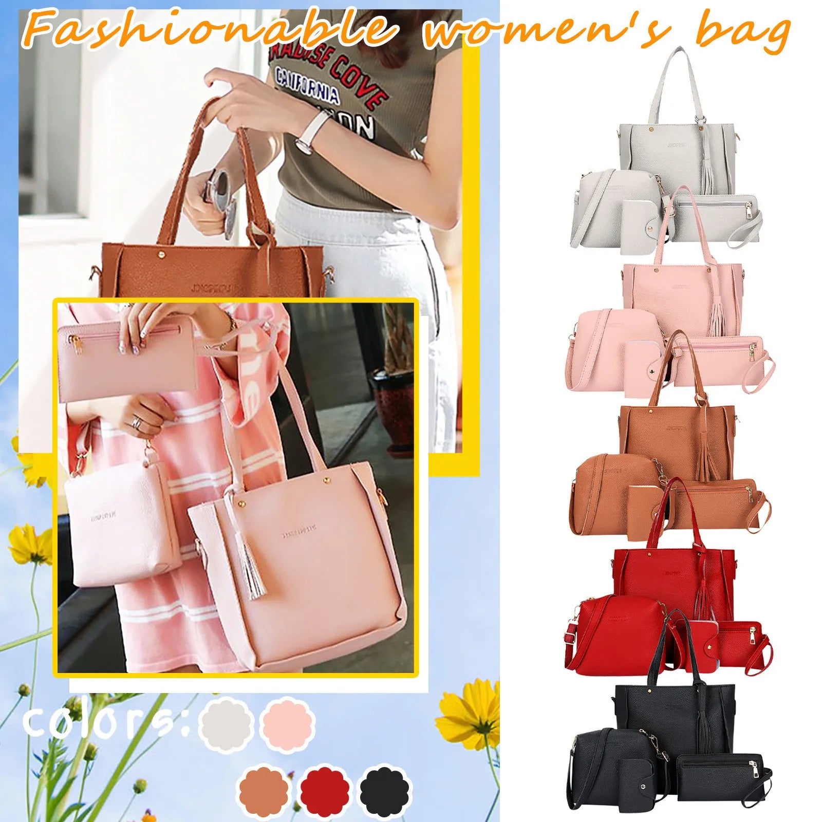 2024 Women's Four-Piece Shoulder Bag Set – Fashionable Handbag, Messenger Bag, Wallet & Card Holder