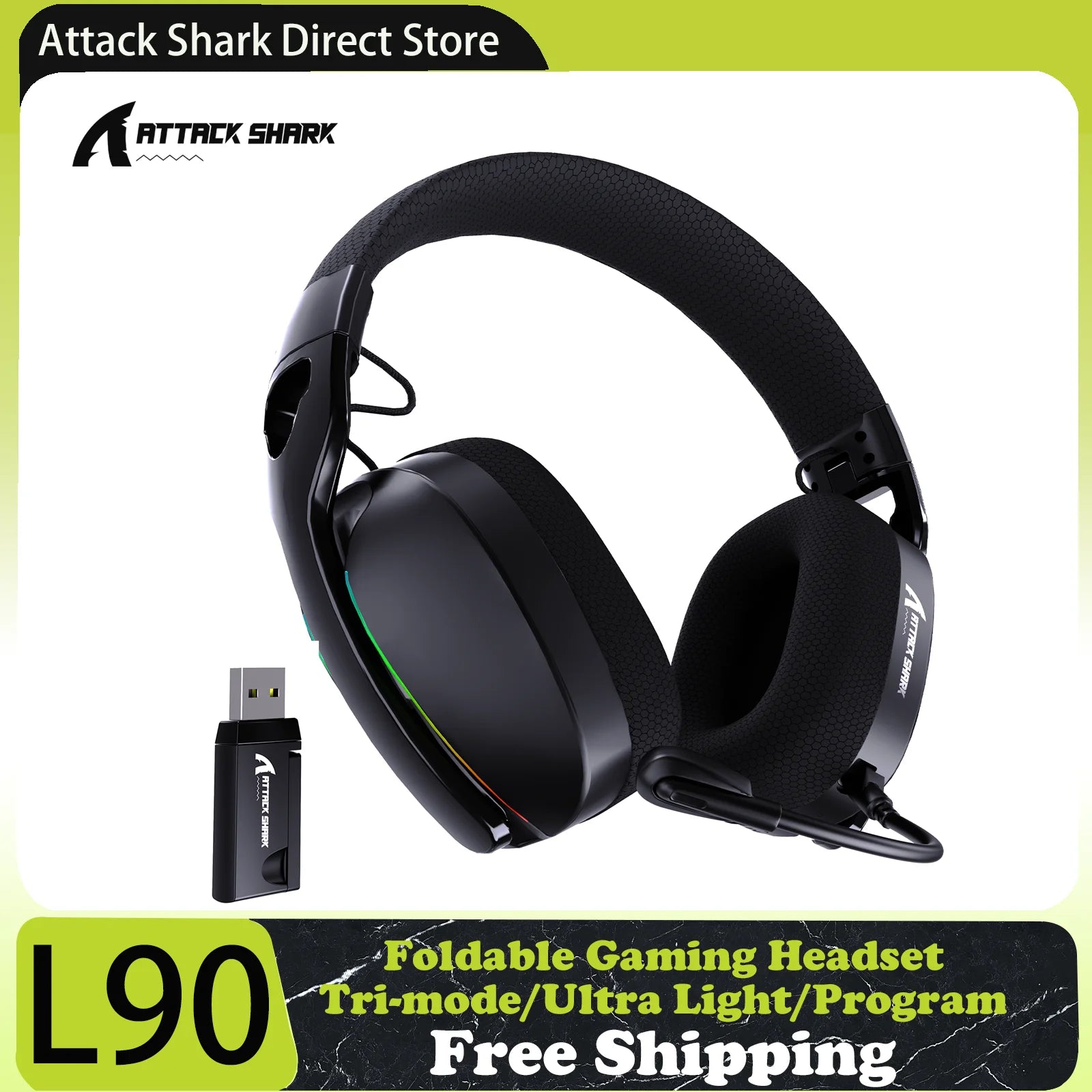 Wireless Gaming Headset with 7.1 Virtual Surround Sound, Detachable Microphone, RGB Lighting & Tri-Mode Connectivity (USB, Bluetooth, 2.4GHz)