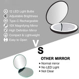 10X Magnification LED Makeup Mirror – Rechargeable Travel Mirror with Touch Control