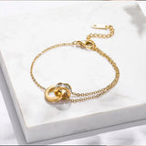 Gold Plated Stainless Steel Zircon Bracelet - Roman Numeral Charm Jewelry for Women