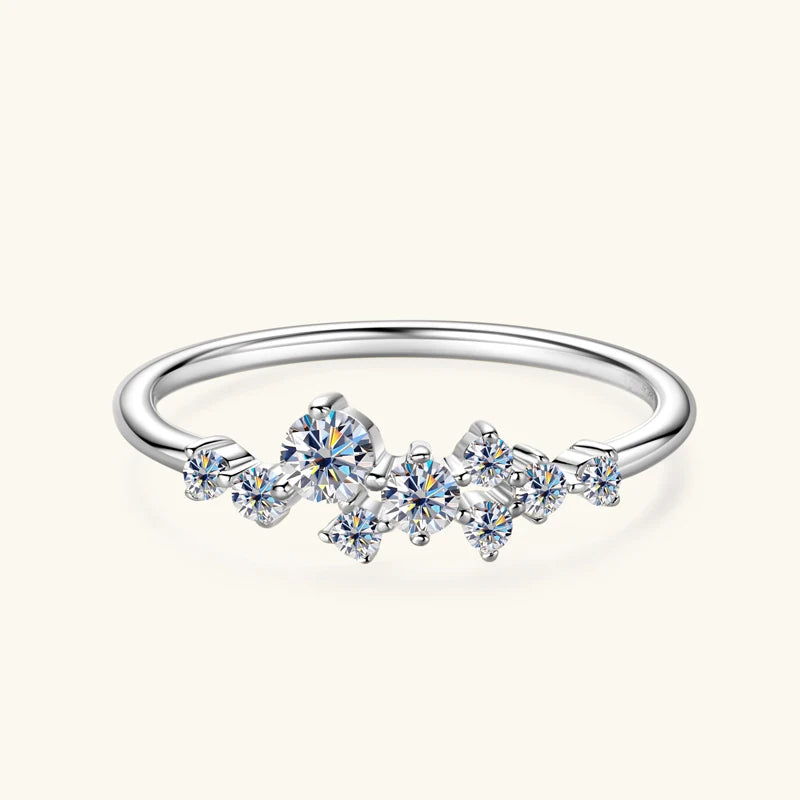 Round Moissanite Wedding Ring – 925 Sterling Silver Stackable Band with GRA Certificate