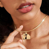 Custom Photo Nameplate Necklace - Personalized Engraved Portrait Pendant for Women