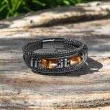 Men’s Tiger Eye Leather Bracelet - Handmade Courage & Protection Jewelry