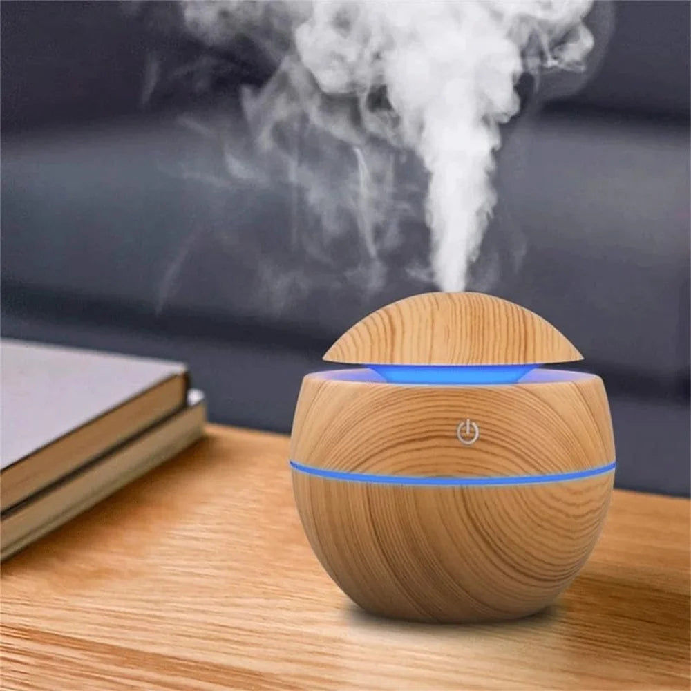 Humidificador de aire ultrasónico y difusor de aceites esenciales: vaporizador frío con textura de madera para dormitorio 