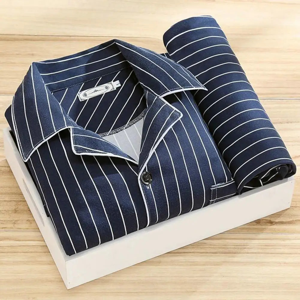 Stylish Men’s Fall & Winter Pajama Set - Comfy Milk Silk Loungewear with Striped Plaid Design