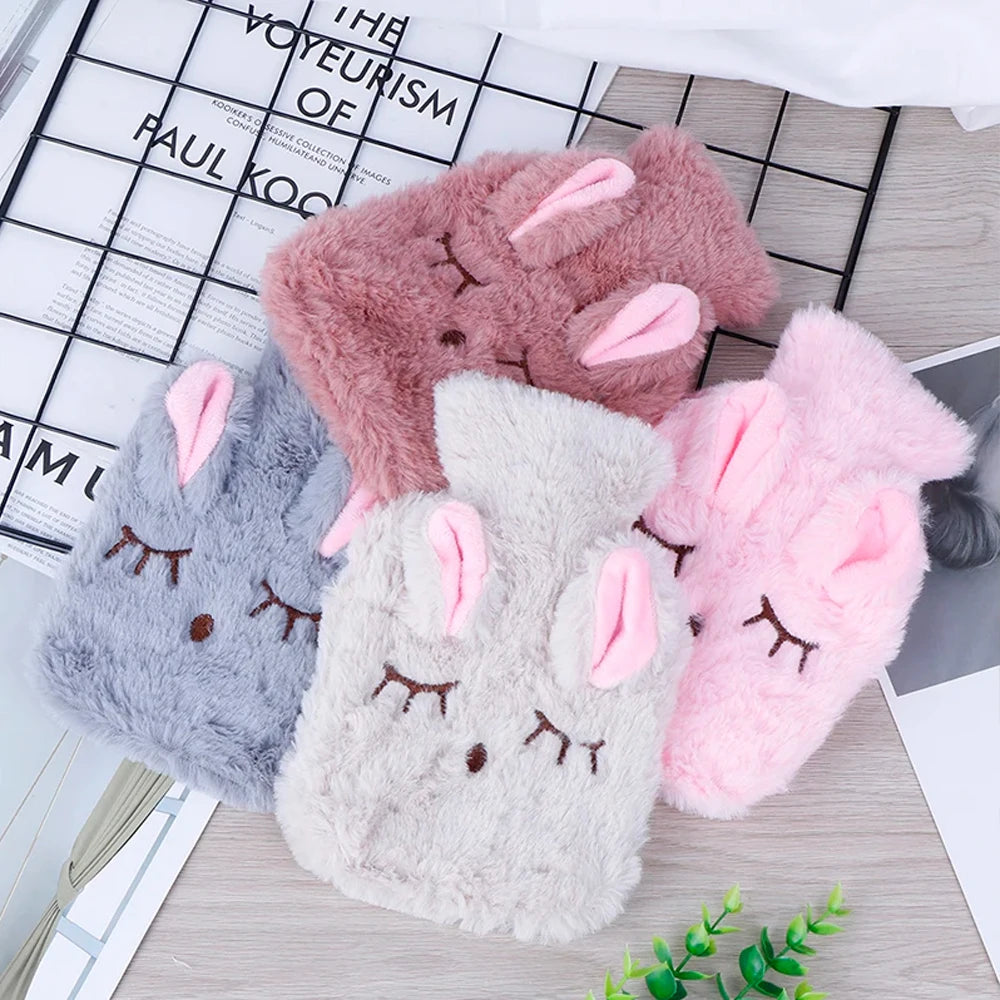 Plush Rabbit Hot Water Bottle with Shoulder Strap – Hand & Belly Warmer for Winter Relief