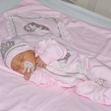 Luxury 5-Piece Newborn Take-Home Set with Jewelry Crown, Mittens, Hat, Shoes & Blanket