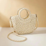 Women’s Straw Crossbody Bag – Stylish Half-Moon Shoulder Purse with Large Capacity