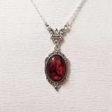 Gothic Blood Red Quartz Charm Necklace – Vintage Skeleton Pendant for Women
