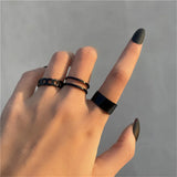 Minimalist Gold & Black Geometric Ring Set – Trendy Statement Jewelry for Women