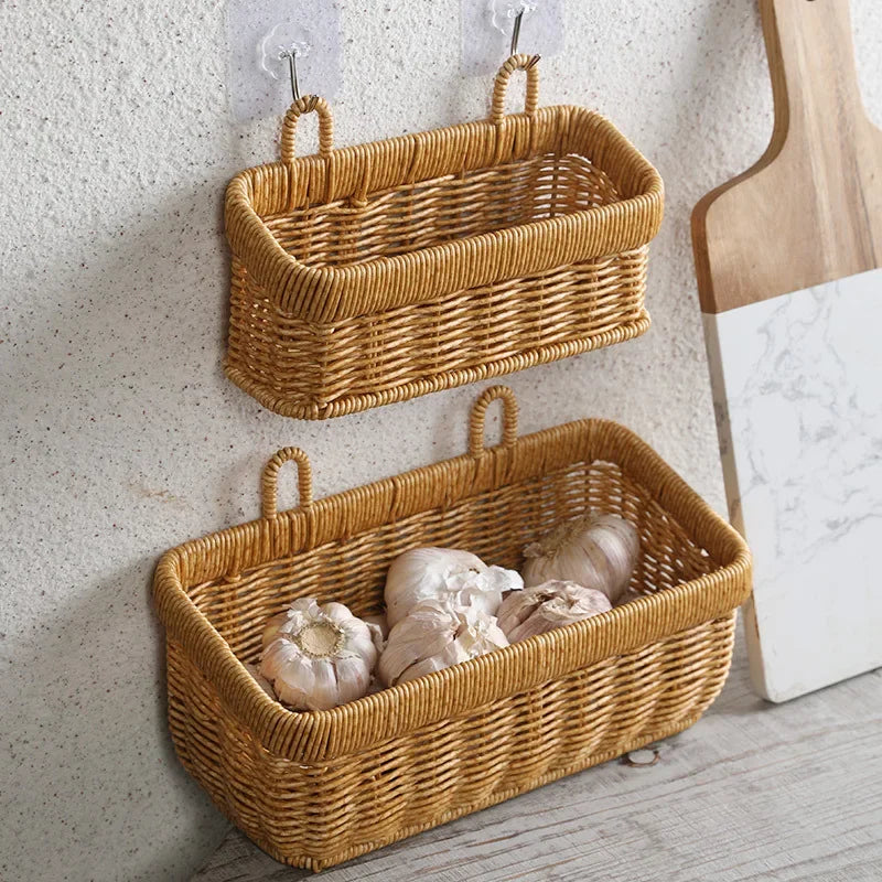 Cesta de almacenamiento tejida para colgar en la pared: organizador elegante y versátil para el hogar
