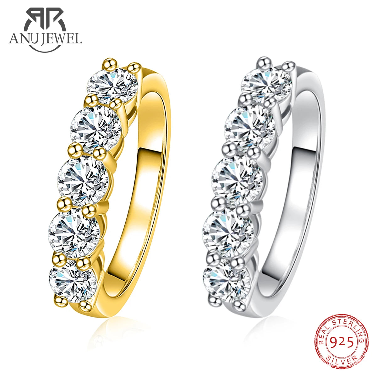 1.5CT Moissanite Eternity Band - 925 Sterling Silver 18K Gold Plated Wedding Ring