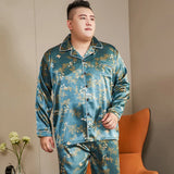 Men’s Luxury Plaid Pajama Set - Full Sleeve, Elastic Waist, Cool Ice Silk Satin Sleepwear for Spring & Summer