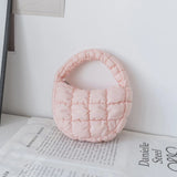 Mini Dumpling Shaped Linen Bag with Zipper Pocket – Soft Baguette Tote for Everyday Use