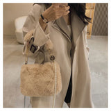 Stylish Plush Shoulder Bag with Gold Chain Strap – Soft & Compact Women's Tote