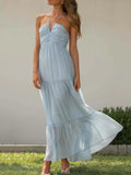 Bohemian V-Neck Sleeveless Midi Dress for Women - Spring Summer A-Line
