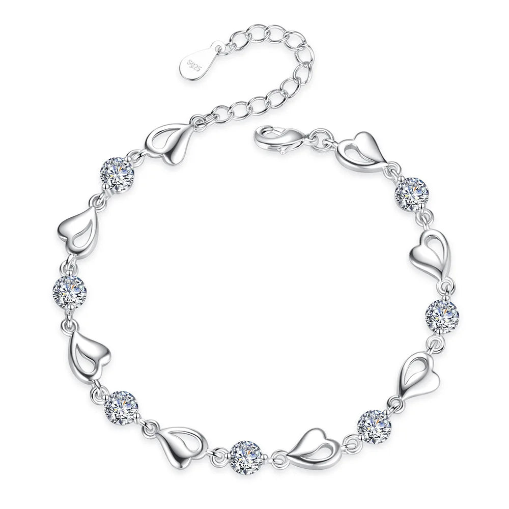 925 Sterling Silver Plant-Inspired Charm Bracelet with Zircon for Women – Elegant Jewelry for Parties, Weddings & Anniversaries