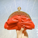 Luxury Floral Minaudière Chain Shoulder Bag for Women – Elegant Red Party Clutch for Weddings & Prom
