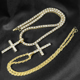 Iced Out Cross Pendant Necklace – Hip Hop Tennis Chain for Men & Women