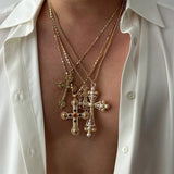 4-Piece Zircon Cross Pendant Necklace Set – Adjustable Gold Chains for Layering