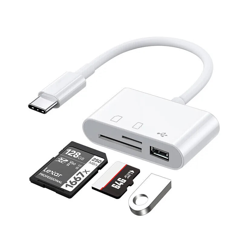 3-in-1 USB-C Card Reader for SD, MicroSD & TF Cards – High-Speed Data Transfer Adapter