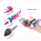 Catnip-Infused Rattle Mouse Toys - 10pc Faux Fur Cat Toys with Feather Tails