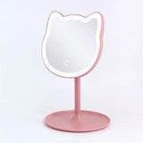 Portable LED Makeup Mirror with Cartoon Cat Design – Illuminated Cosmetic Mirror for Home & Travel
