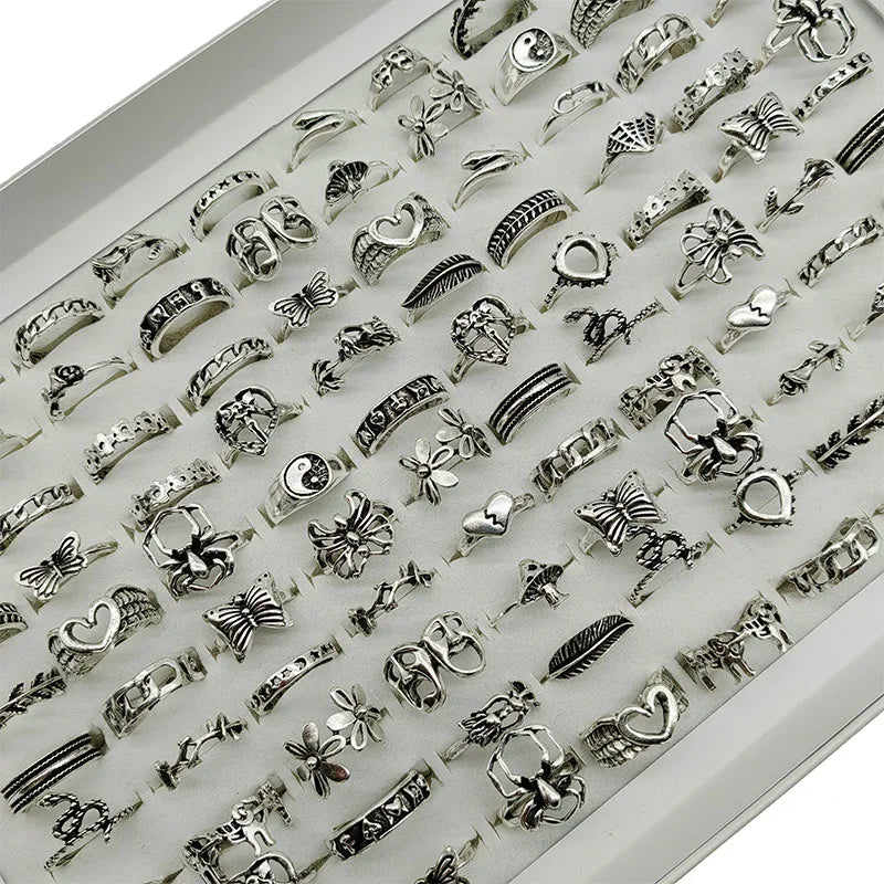 30-Piece Mixed Style Silver & Gold Alloy Rings Set for Women – Fashion Statement Rings with Animal, Floral, and Edgy Designs