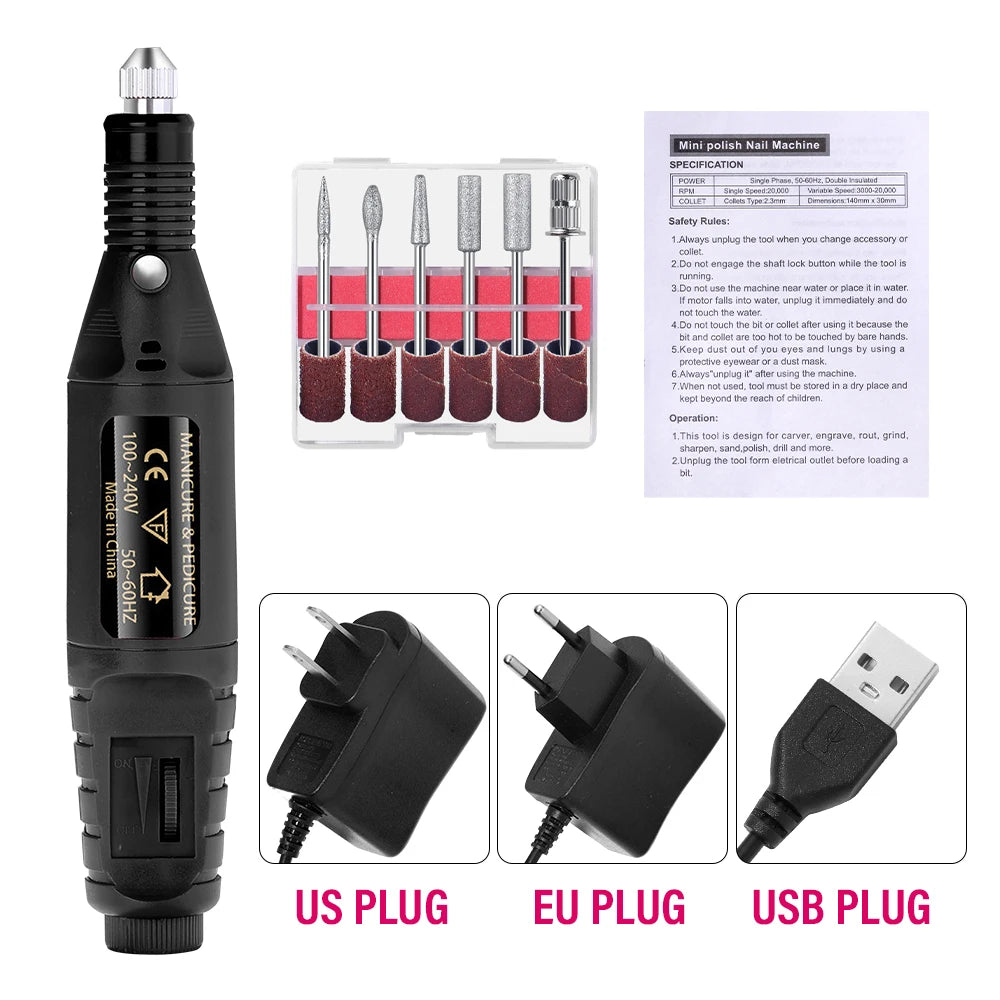 Electric Nail Drill Kit with Sanding Bands for Manicure & Pedicure – 20000 RPM Nail Art Tools