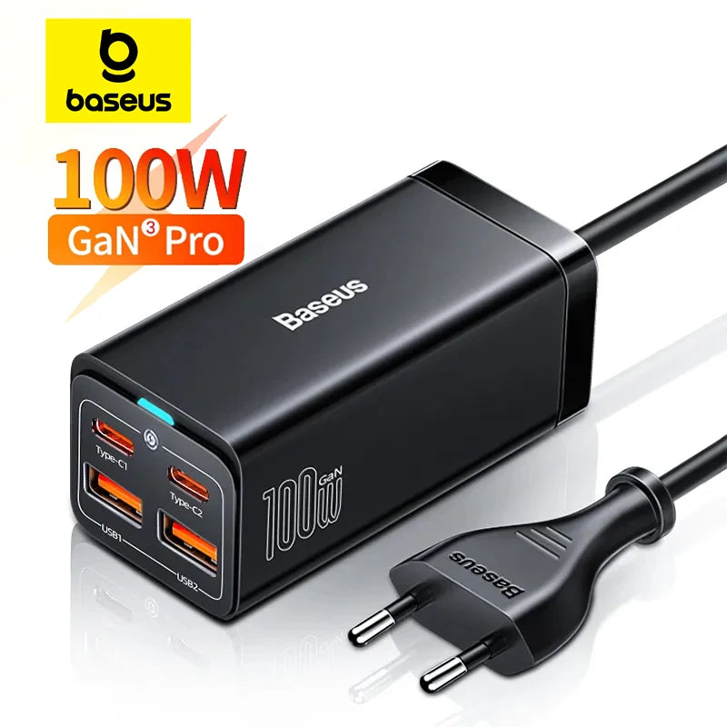 Cargador rápido GaN de 100 W: estación de carga de escritorio con 4 puertos USB-C y USB-A 