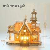 3D Wooden Castle Puzzle - DIY Villa House Model Kit with LED Lights