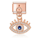 Moon Charm Stainless Steel Bracelet Link with CZ Accents
