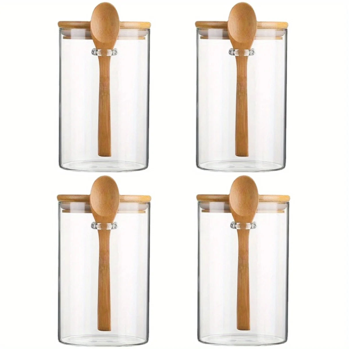 Frascos de vidrio herméticos de 18 oz con tapas y cucharas: recipientes transparentes para almacenar especias y dulces