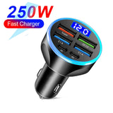 Car Charger Adapter with Digital Display – 4 USB + 2 PD Fast Charging Ports