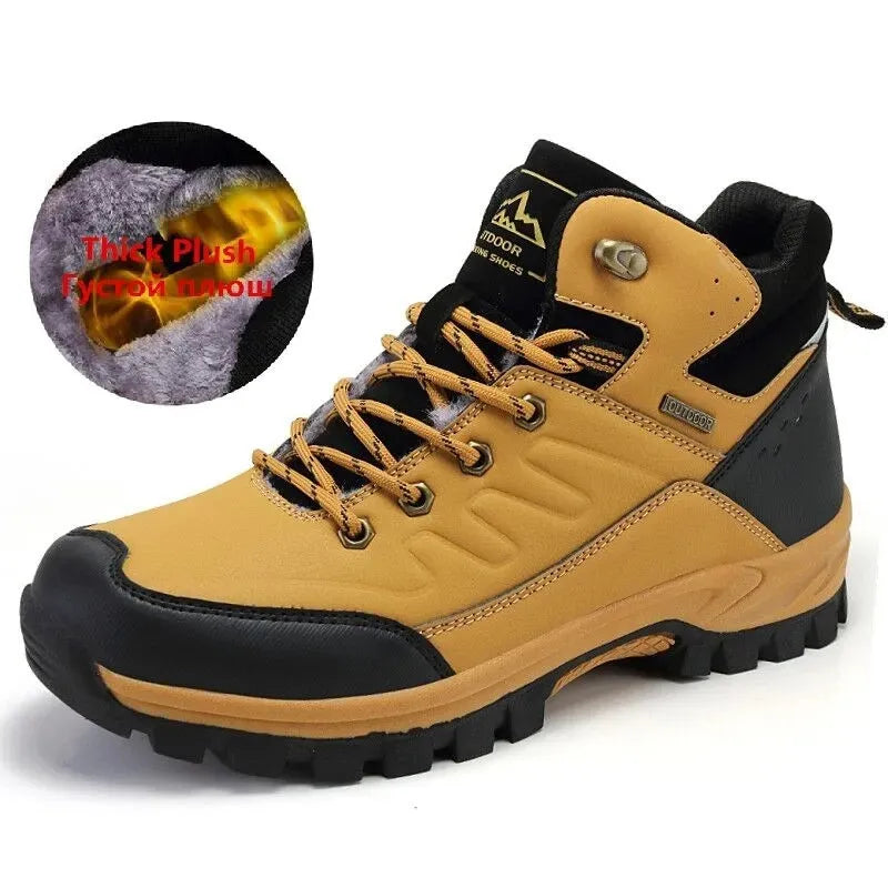 Men's Winter Snow Boots – Warm Plush Lined Leather Boots with Lace-Up Closure
