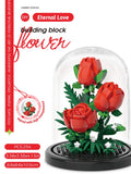 Juego de bloques de construcción con rosas y suculentas en macetas: decoración del hogar con flores eternas