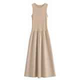 Women's Slim Fit Long Vest Dress - Casual Solid Color Splicing Maxi Skirt