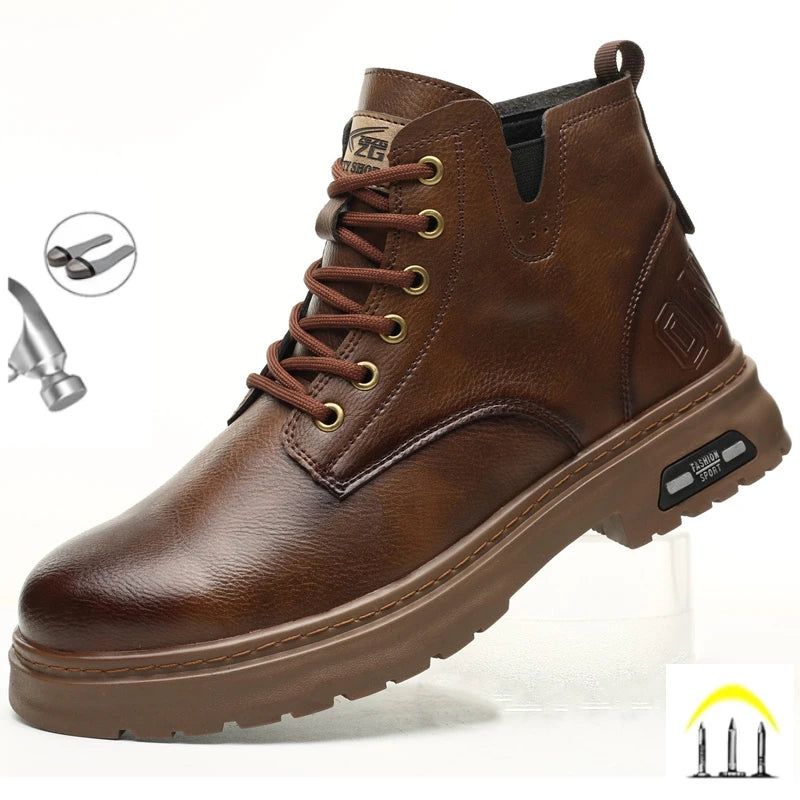 Men’s PU Leather Work Boots with Zipper – Durable Ankle Safety Boots for Spring & Autumn