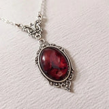 Gothic Blood Red Quartz Charm Necklace – Vintage Skeleton Pendant for Women