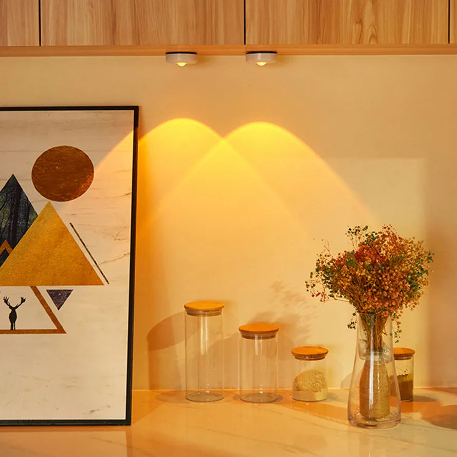 Lámpara LED táctil para gabinete, alimentada por batería, para pegar en la pared, lámpara de atardecer para cocina, dormitorio, armario, luz de noche decorativa
