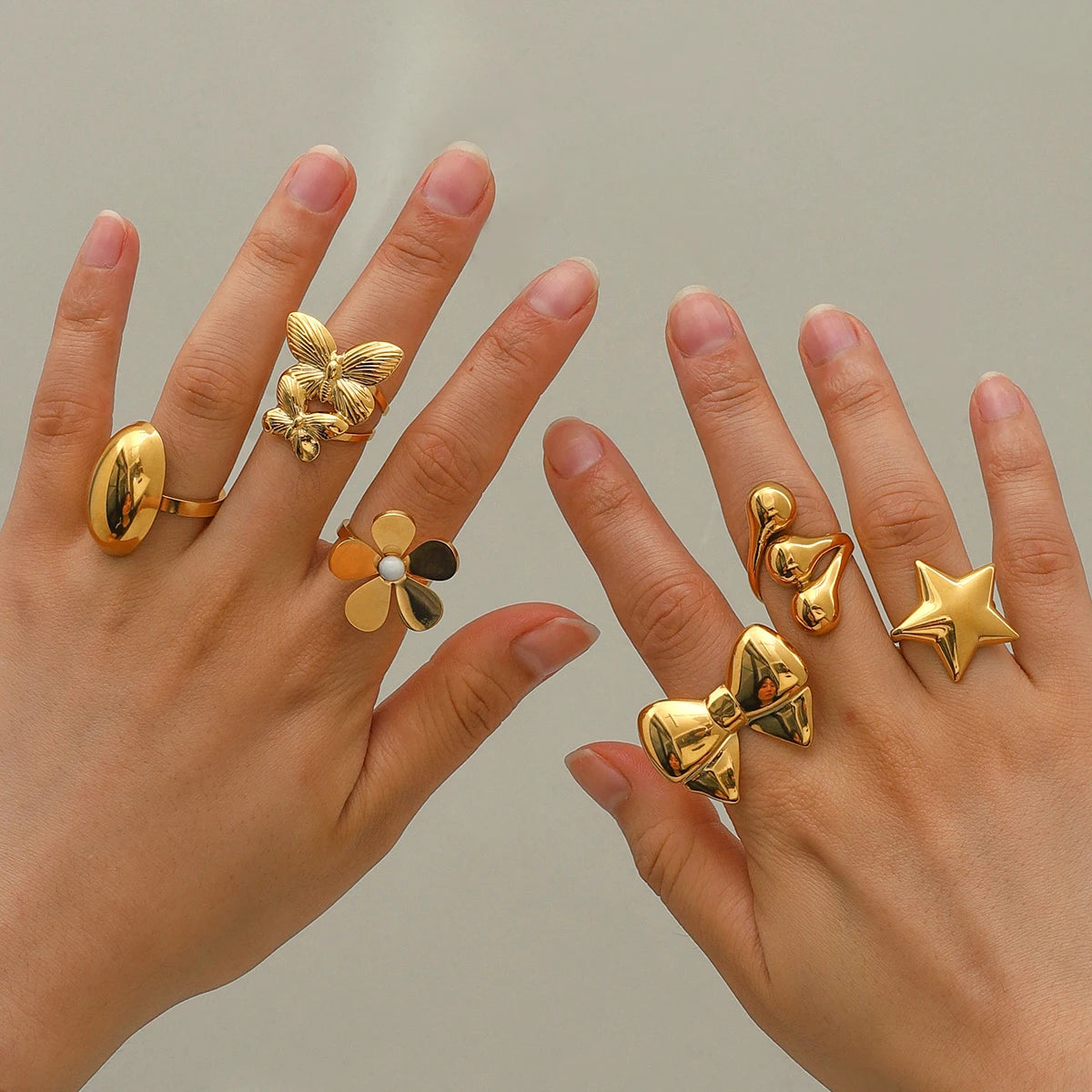 Minimalist 18K Gold Plated Stainless Steel Open Ring – Waterproof, Elegant Statement Jewelry for Women
