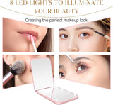 Compact LED Makeup Mirror with Light – 2X Magnifying & Portable Travel Mirror