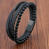 Men’s Leather Magnetic Clasp Bracelet – Trendy Rope Chain Charm Accessory