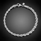 Women's 925 Sterling Silver Twist Bangle Cuff Charm Bracelet